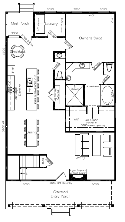 Rocking Chair Cottage 2,350sf (3B/2.5b/flex)